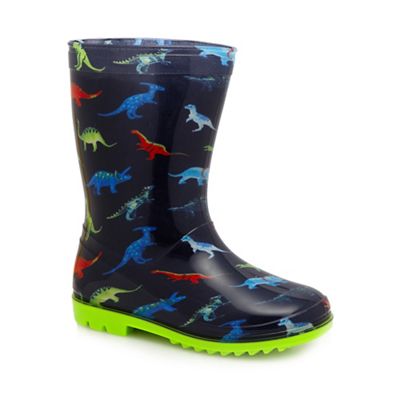 Boys' blue dinosaur print wellington boots